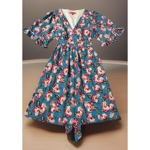 Betsey Johnson Mini Dress Cuban Rose Womens 4 Romantic Whimsy Babydoll Blue Pink